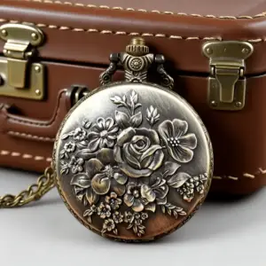 ساعت جیبی برنزی کوارتز مدل New Rose Relief