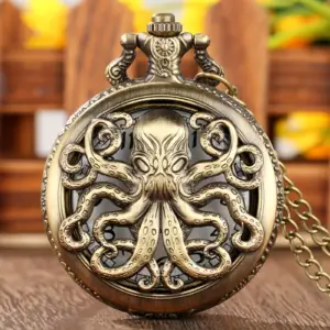 گردنبند جاکارتی طرح اختاپوس مسی رترو با ساعت کوارتز جیبی
