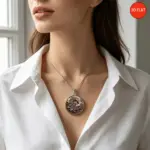 گردنبند استیل استیم‌پانک طرح ماه و گل با جغدک‌ساعت جادویی