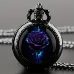 ساعت جیبی کوارتز رزکوارتز بنفش طرح وینتیج با بند گردنبندی