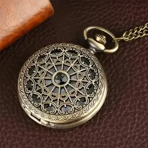 ساعت جیبی کوارتز طرح قلب توخالی برنزی آنتیک