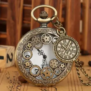 ساعت جیبی استیم‌پانک کوارتز Skeleton زنجیری گردنی