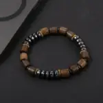 دستبند منجوقی چوب طبیعی و ابسیدین طرح بَنگِلی