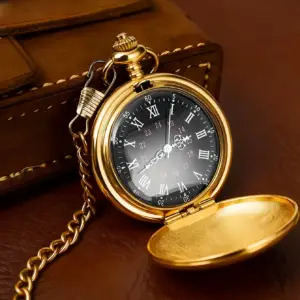 ساعت جیبی وینتیج با زنجیر ۳۷ سانتی و آویز، کوارتز صفحه رومن