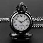 ساعت جیبی گوتیک مشکی با طرح کلاغ و زنجیر گردنبند