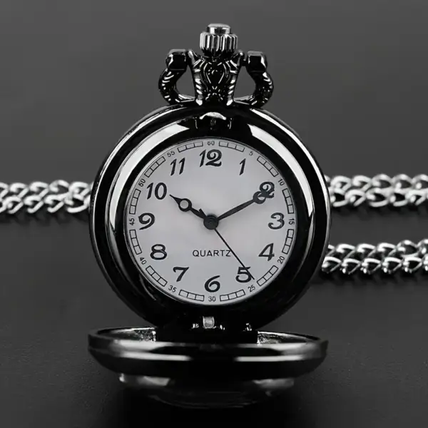 ساعت جیبی گوتیک مشکی با طرح کلاغ و زنجیر گردنبند