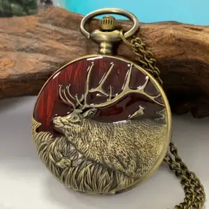 ساعت جیبی کوارتز طرح گوزن رترو با زنجیر آویز
