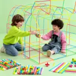 ست 60 تایی لگو لوله‌ای نرم نی دار کودک (قطعات 4D)