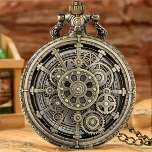 ساعت جیبی استیم‌پانک طرح چرخ‌دنده با زنجیر بلند