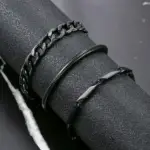 ست ۳ تایی دستبند مشکی استیل گوتیک مردانه (زنجیری)