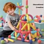 بازی سازه مغناطیسی کودکان ۳ سال به بالا (اسباب STEM) با رنگ‌های متنوع