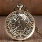 ساعت جیبی کوارتز برنزی طرح چرخ دنده توخالی استیم‌پانک