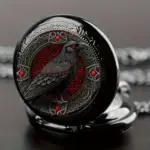 ساعت جیبی گوتیک مشکی با طرح کلاغ و زنجیر گردنبند