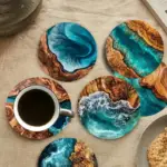 زیرلیوانی چوبی ۶ عددی طرح نخل و دریا برای میز پذیرایی