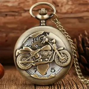 ساعت جیبی طرح 3D موتورسیکلت با زنجیر و نمایشگر عقربه‌ای