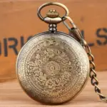 ساعت جیبی کوارتز وینتیج قهوه‌ای پسرانه با زنجیر کمربندی