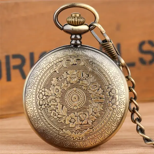 ساعت جیبی کوارتز وینتیج قهوه‌ای پسرانه با زنجیر کمربندی
