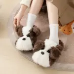 دمپایی عروسکی بچه‌گانه طرح سگ پشمالو با کفی ضخیم