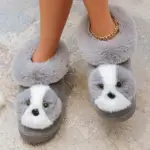 کفش روفرشی دخترانه زمستانی طرح سگ کارتونی گرم و ضدلغزش